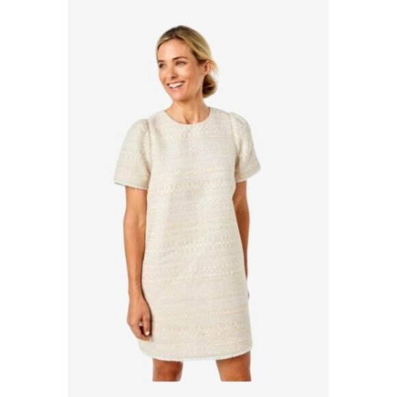 Cartolina Womens Short-Sleeve Tweed Shift Dress Beige Size 6 - Picture 4 of 11